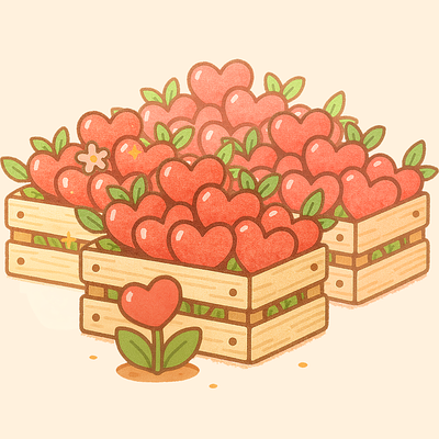 Quatre cagettes de cœurs